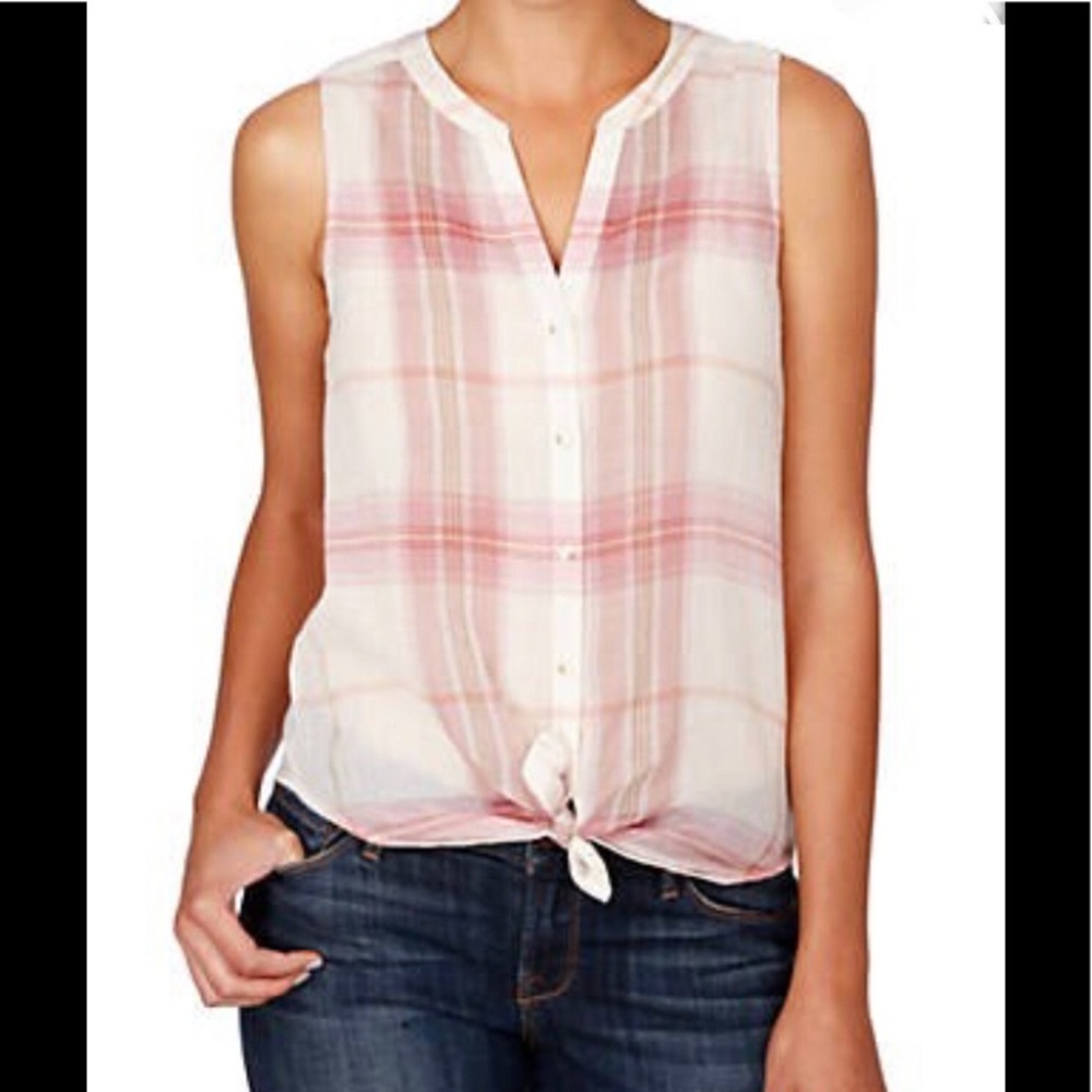 Nwt 70 Lucky Brand Women Rose Plaid Tie Front